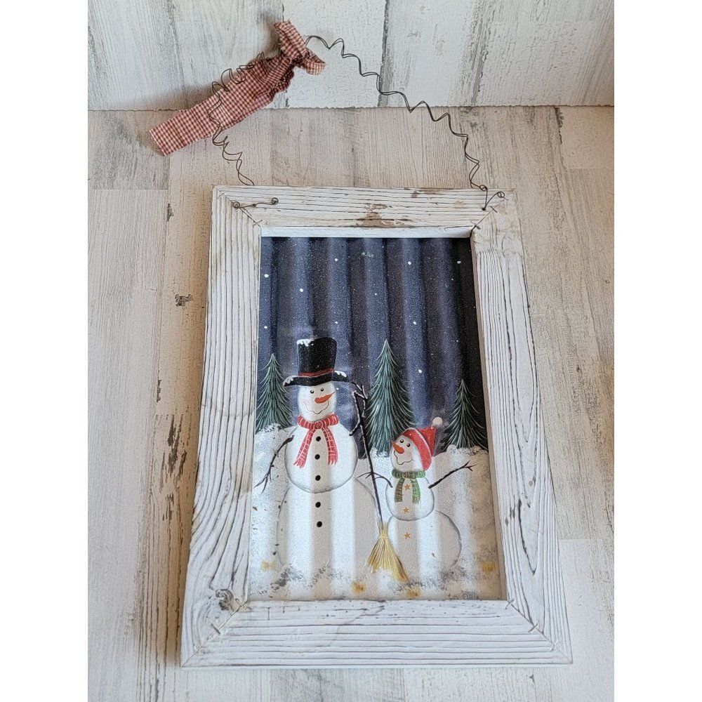 Snowman winter scape photo frame hanging Xmas wall decor family‎